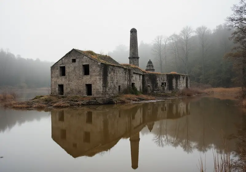Abandoned Stone Building Reflected
