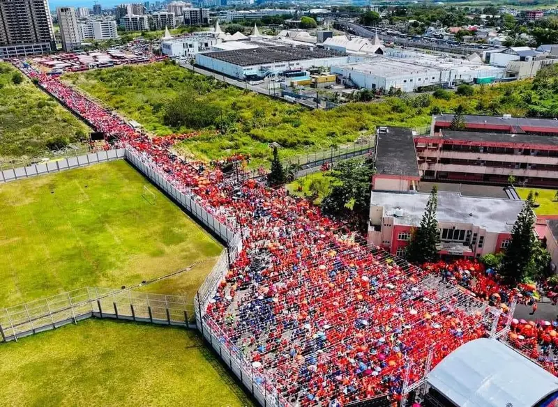 Aerial Crowd Rally In Red