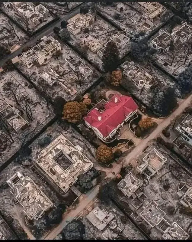 Aerial View Contrasting House