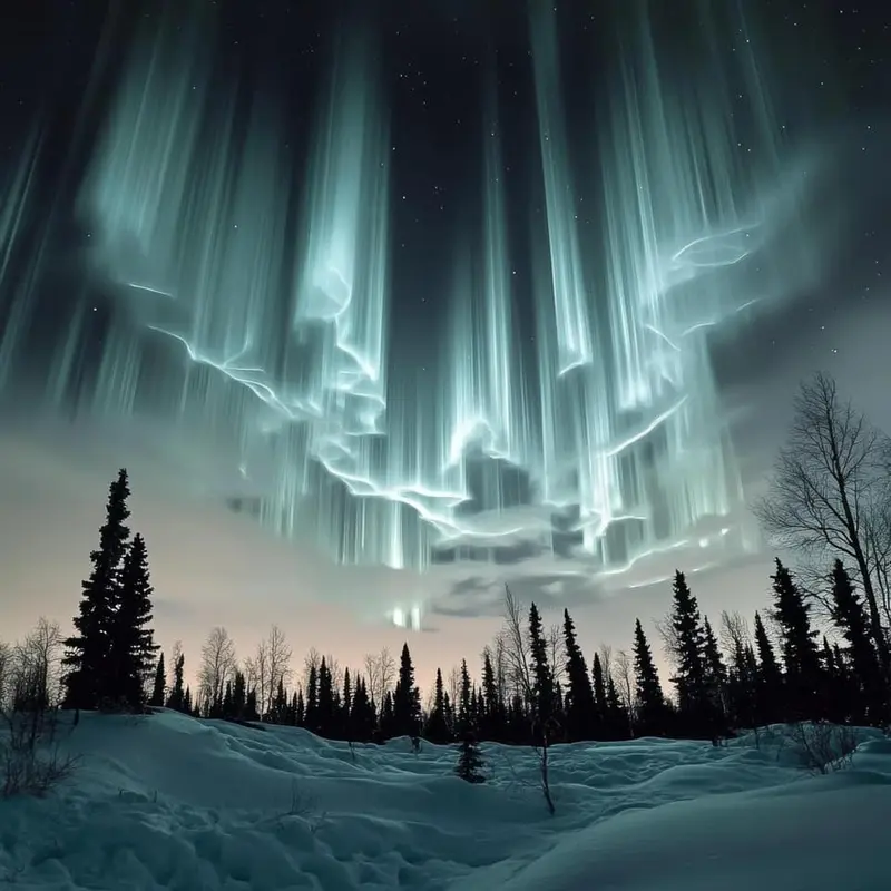 AI Aurora Over Snowy Forest