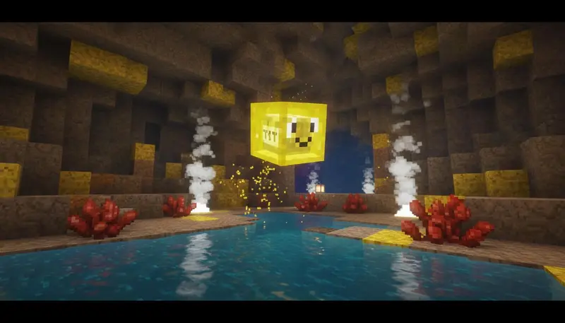 Floating Cube in Voxel Cavern