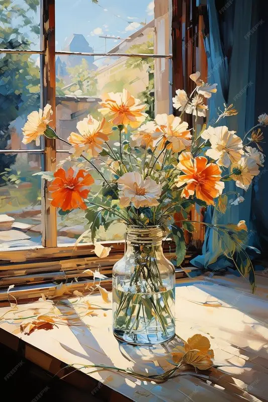 AI Sunlit Flower Vase Display