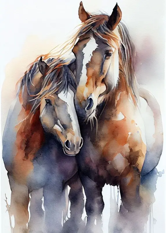 AI Watercolor Horses Painting
