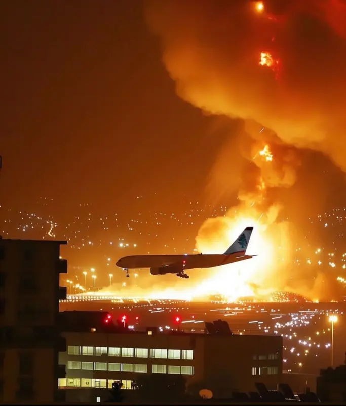 Aircraft Landing Amid Explosions