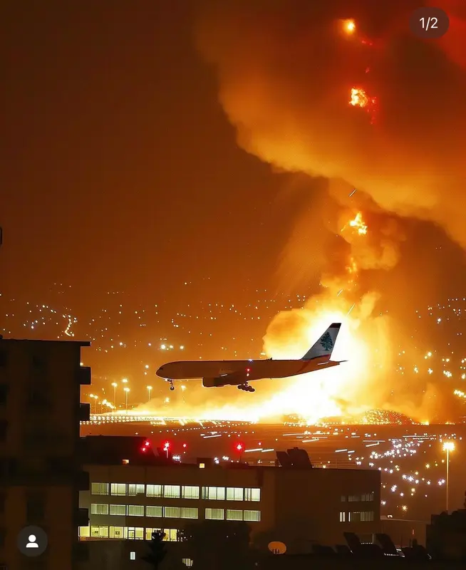 Aircraft Landing Amid Fire