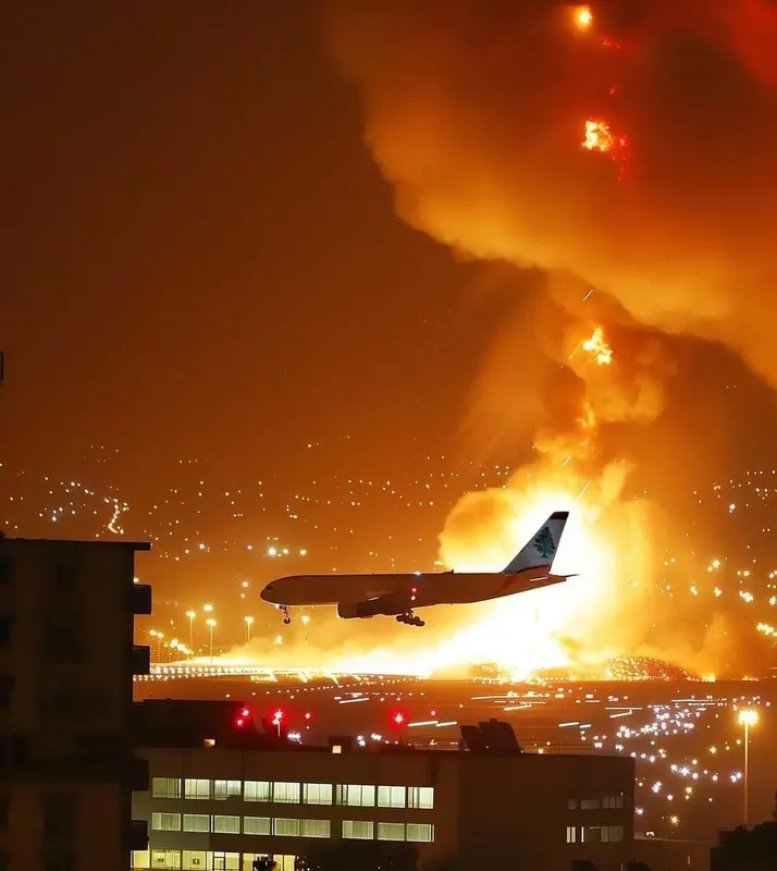 Airplane Landing Amidst Explosions