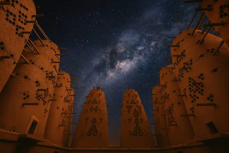 Ancient Structures And Starry Sky