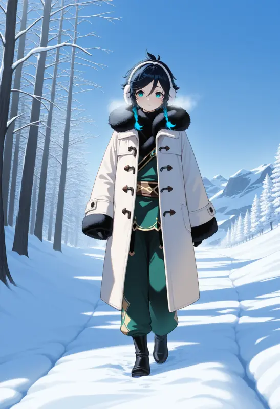 Anime Character In Snowy Landscape