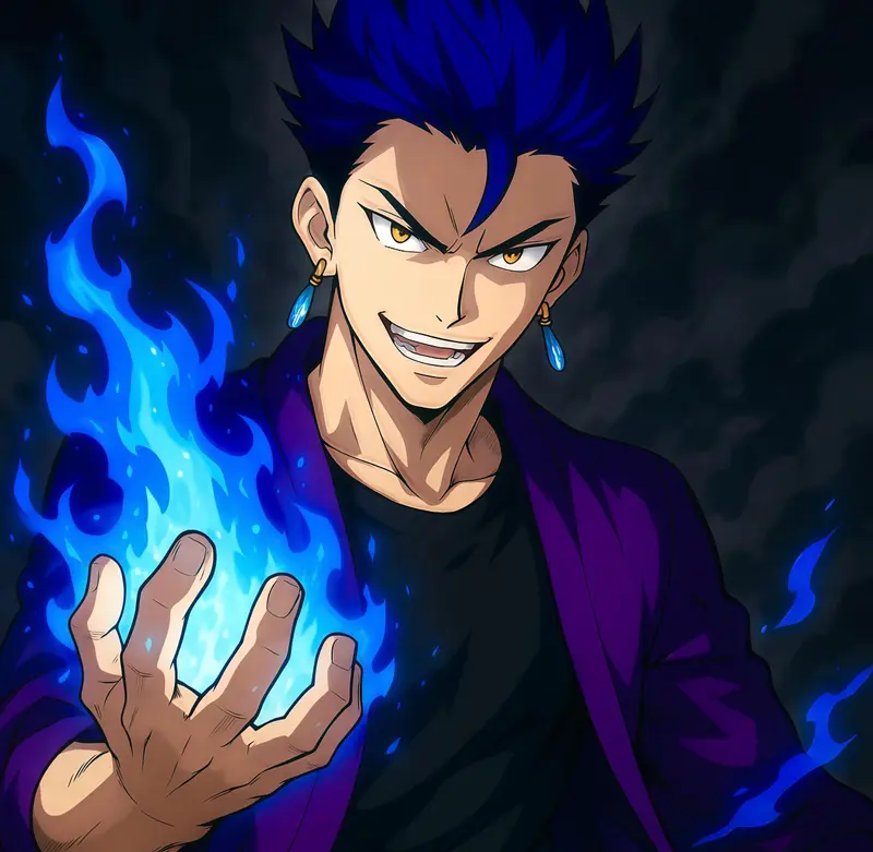 Anime Character With Blue Flames