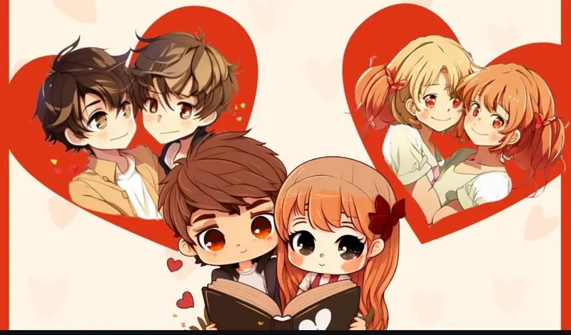Anime Couples Reading Illustration