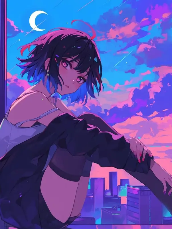 Anime Girl Twilight Rooftop