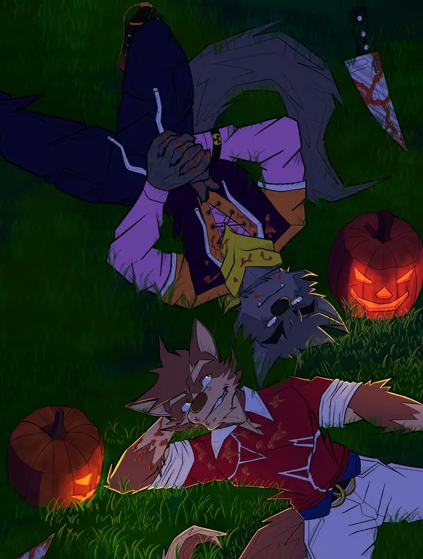 Anthropomorphic Wolves With Pumpkins