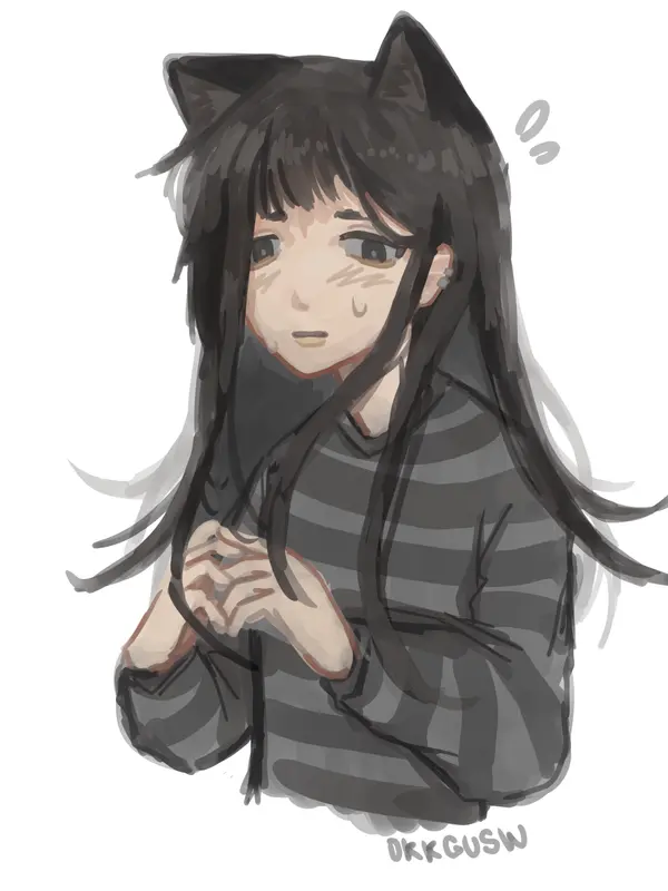 Anxious Cat-eared Girl Illustration