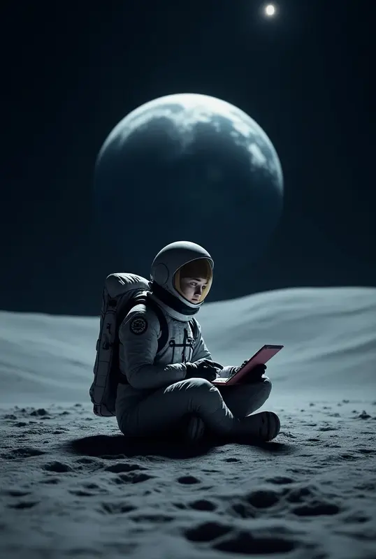 Astronaut Laptop Lunar Night