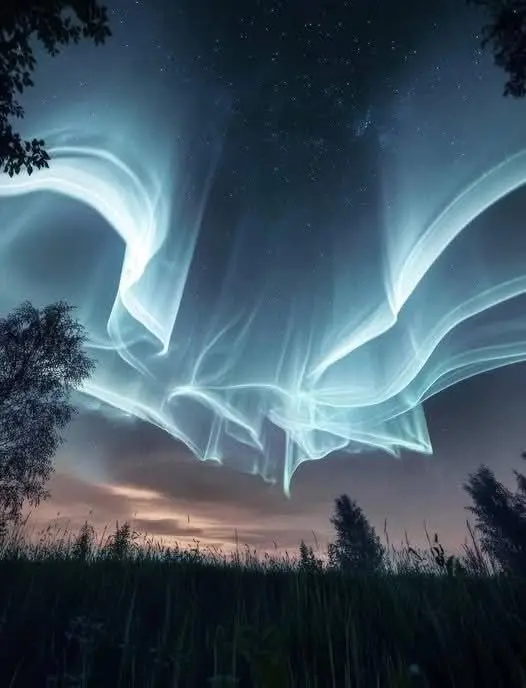 Aurora Borealis Over Landscape