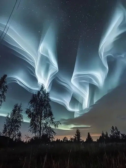 Aurora Borealis Over Trees