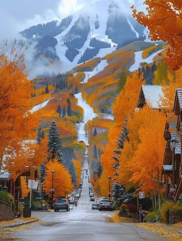 Autumn Mountain Village Scene