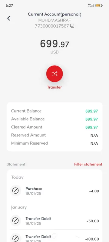 Bank App Account Overview