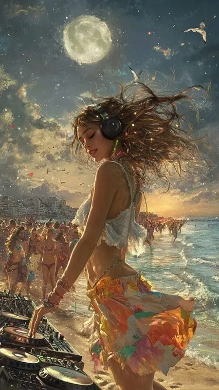 Beach DJ Under Moonlight