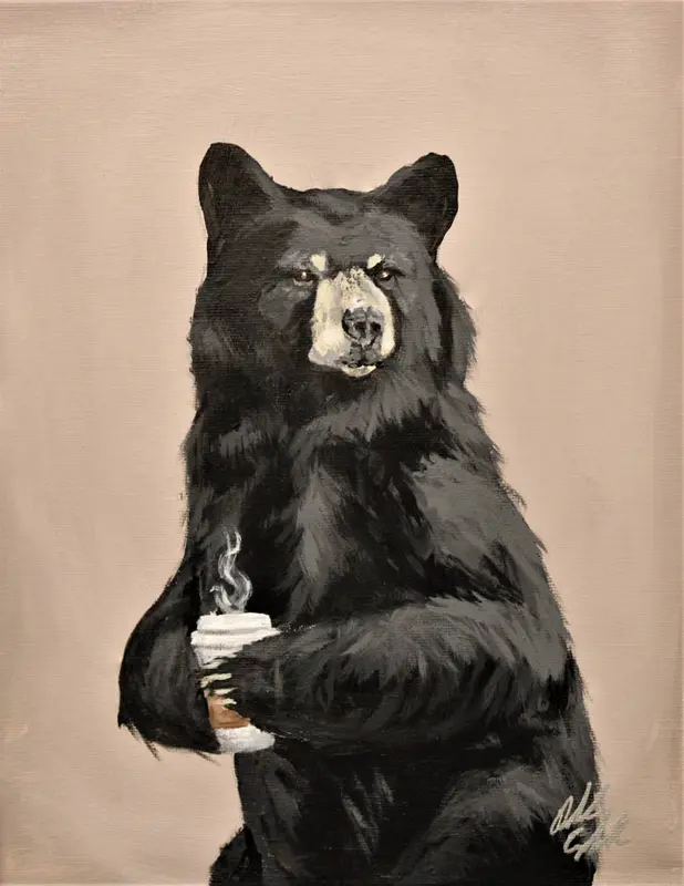 Bear Holds Steaming Coffee