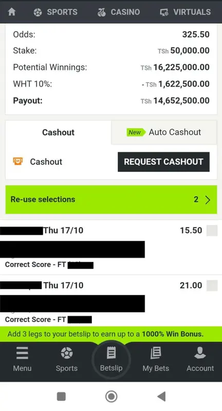 Bet Slip Screen Interface