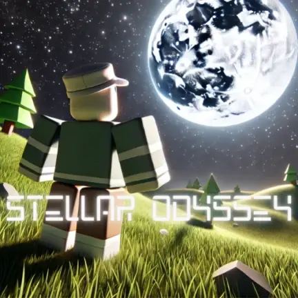 Blocky Character Under Glowing Moon