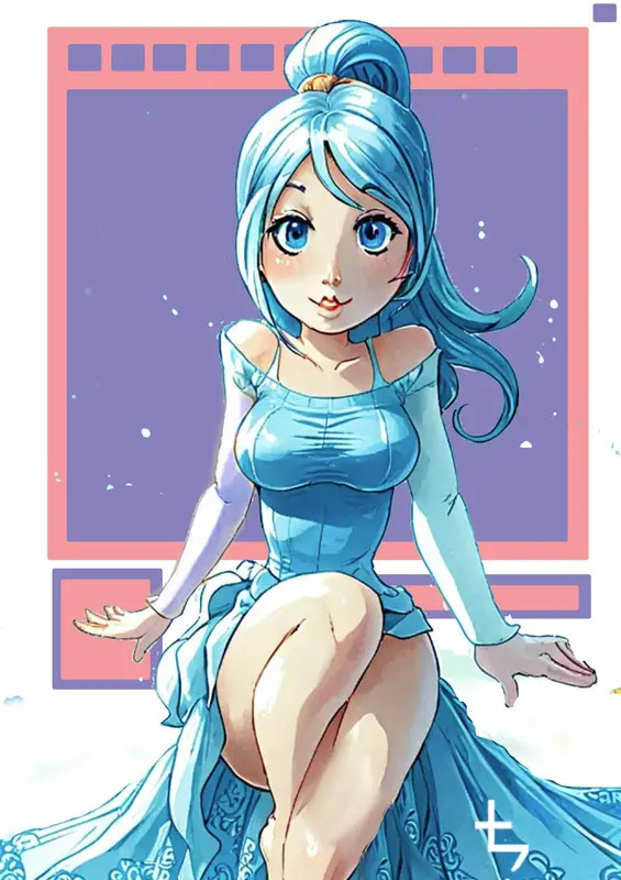 Blue-haired Woman In Blue Gown