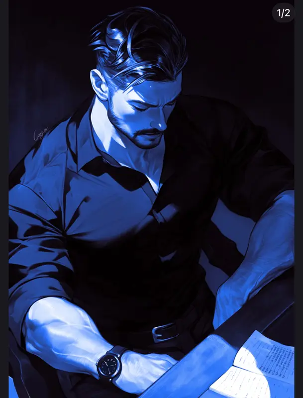 Blue-lit Man Reading Illustration