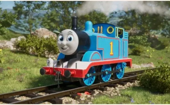 Blue Train On Tracks