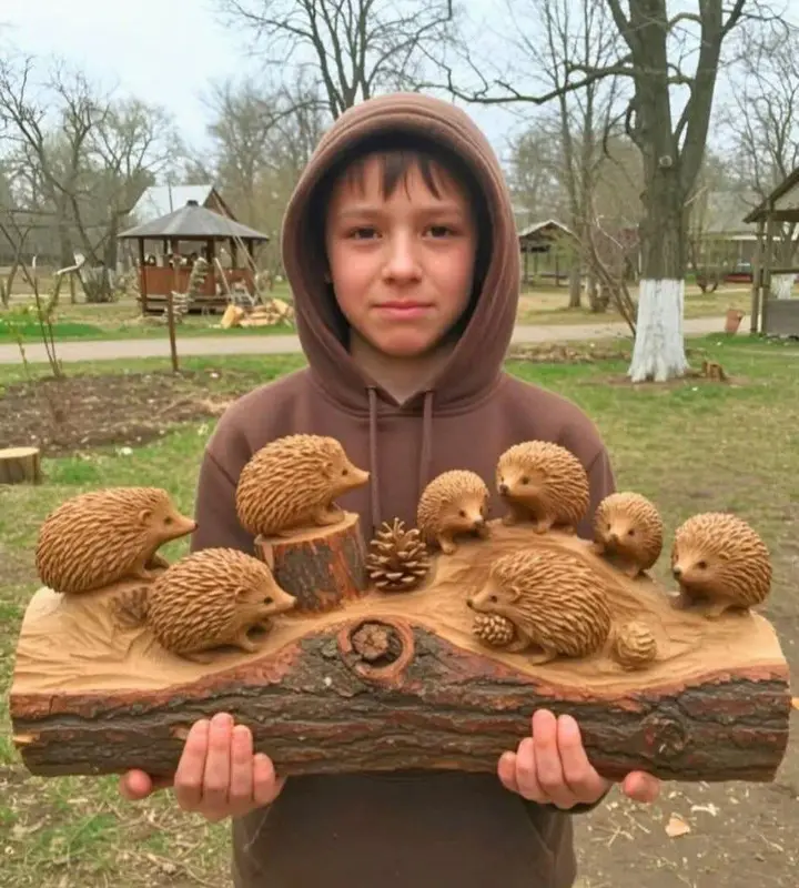 Boy And Hedgehog Carving