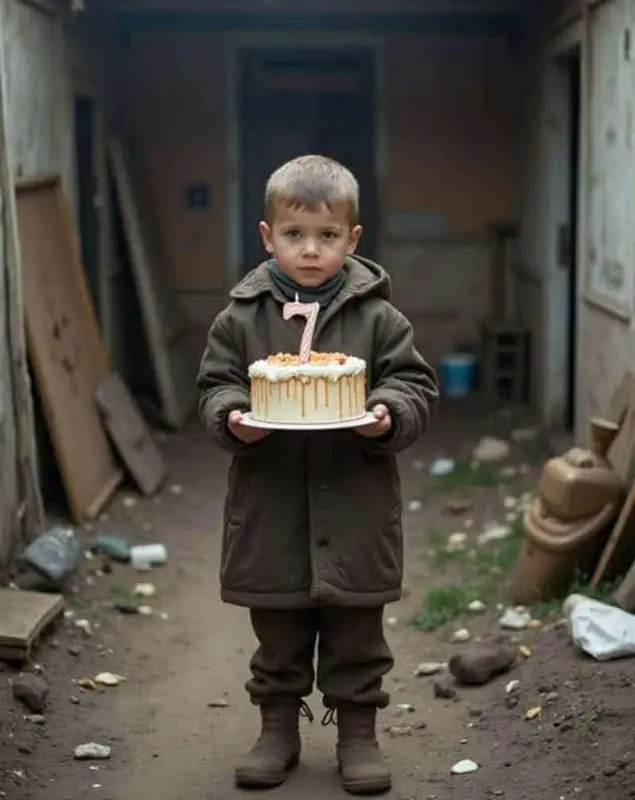 Boy With Cake In Alley