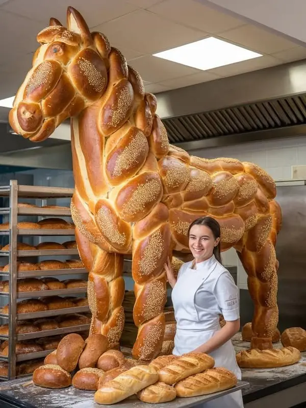Bread Horse Sculpture In Bakery