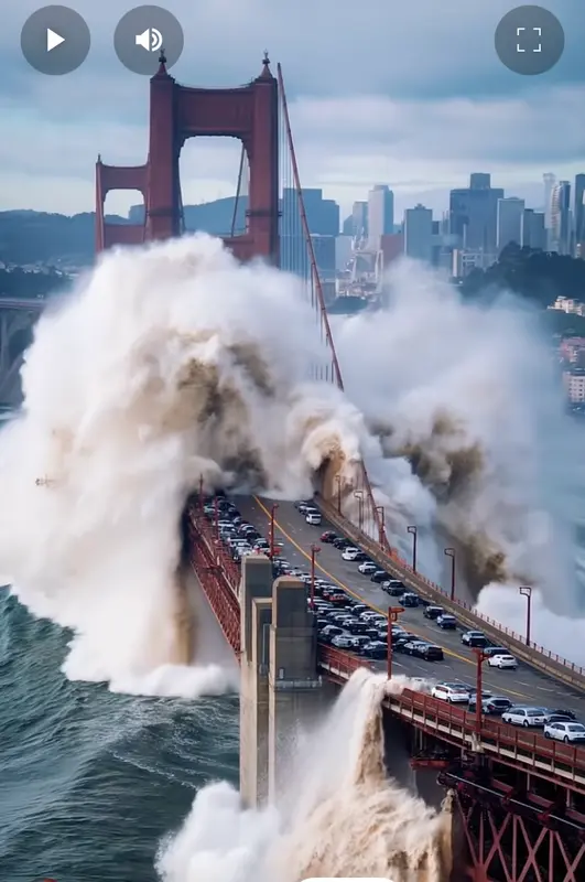Bridge Flooded By Large Waves