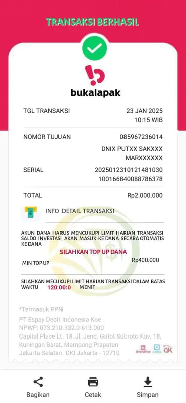 Bukalapak Transaction Receipt