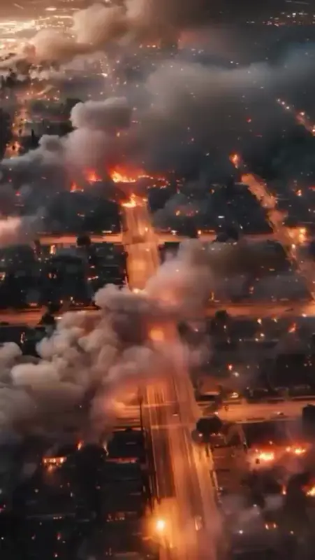 Burning City Aerial View
