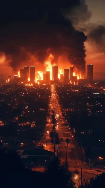 Burning City Skyline At Night