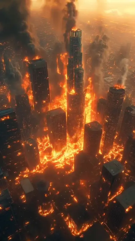 Burning City Skyscrapers AI
