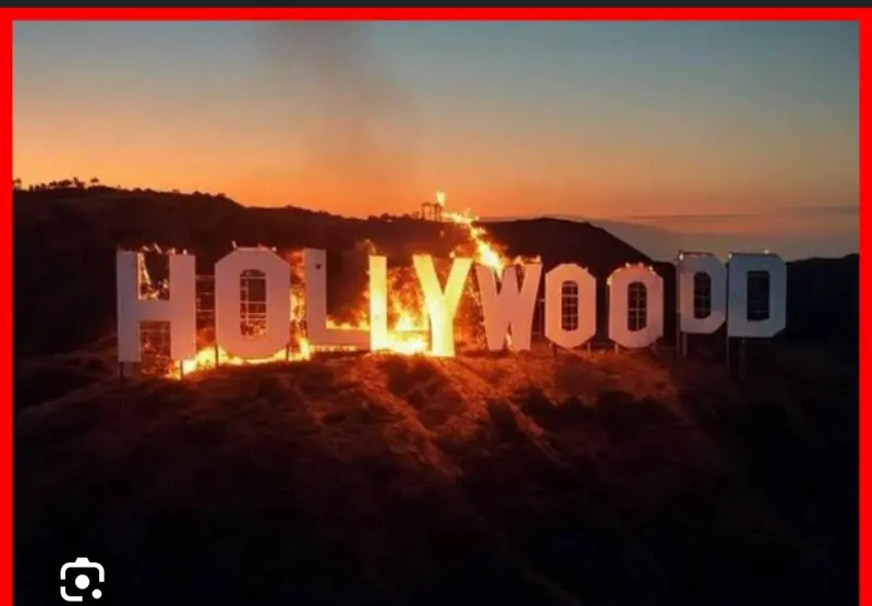 Burning Hollywood Sign At Sunset