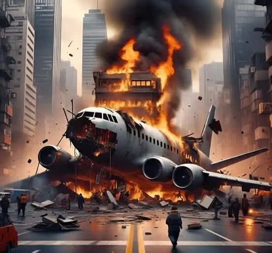 Burning Plane In City