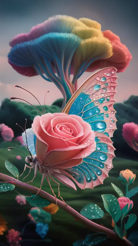 Butterfly Rose Fantasy Scene