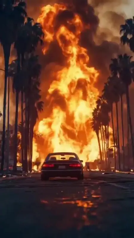 Car Under Fiery Explosion