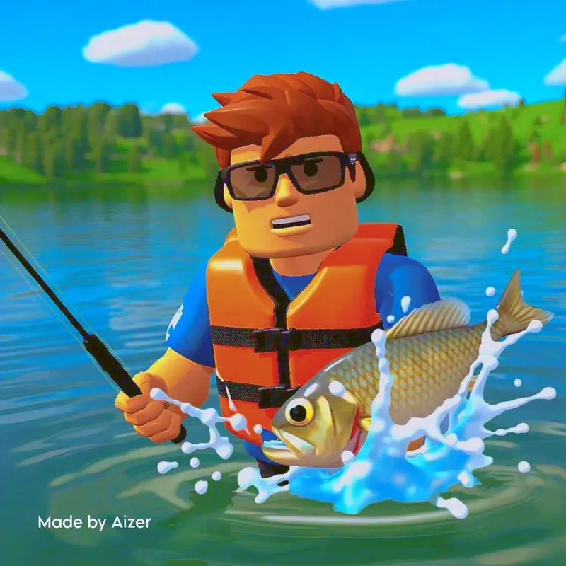 Cartoon Character Fishing Scene