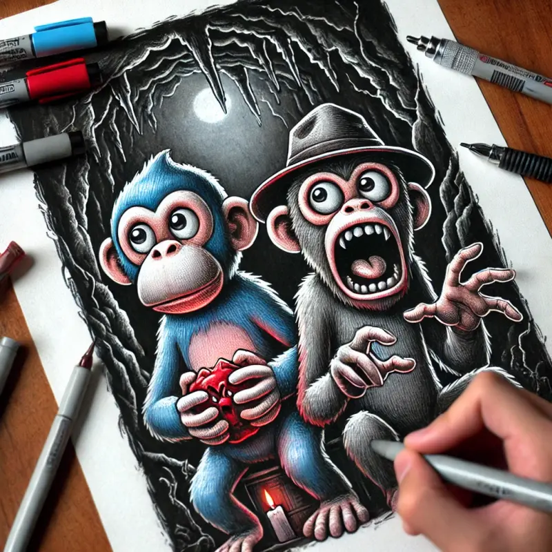 Cartoon Monkeys In Cave