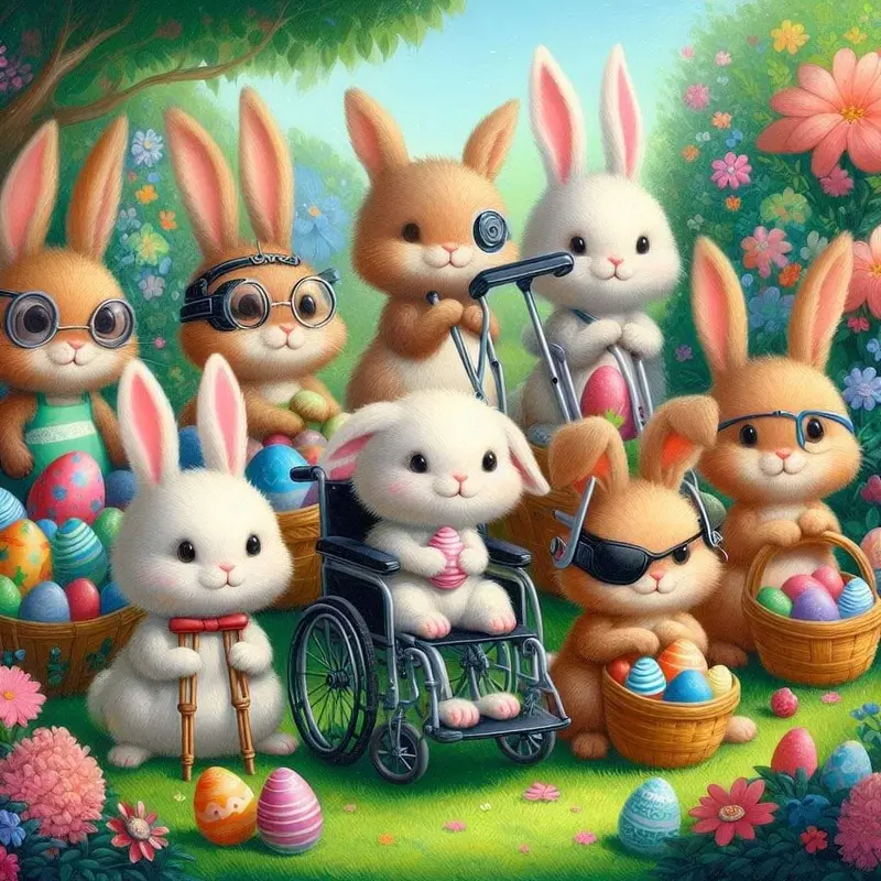 Cartoon Rabbits With Easter Eggs