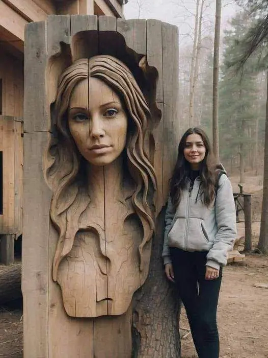 Carved Wooden Face Sculpture