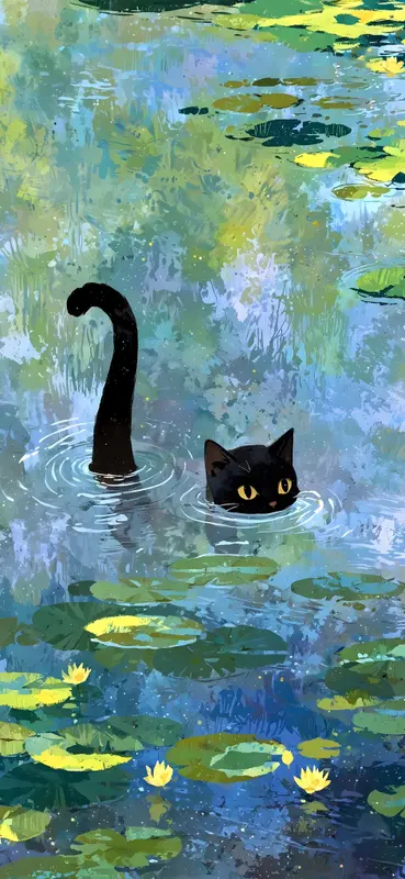 Cat Swimming In Pond