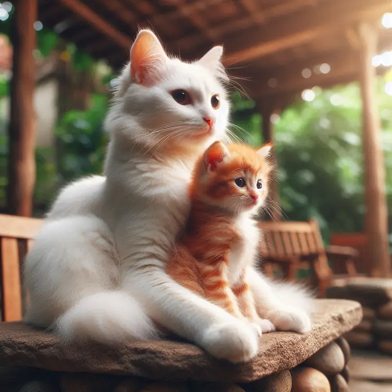 Cats Sitting In Garden Scene