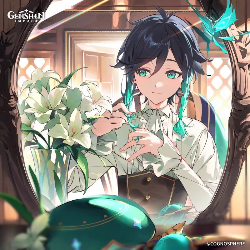 Character Arranging Flowers Art