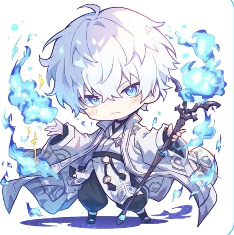 Chibi Mage With Blue Flames