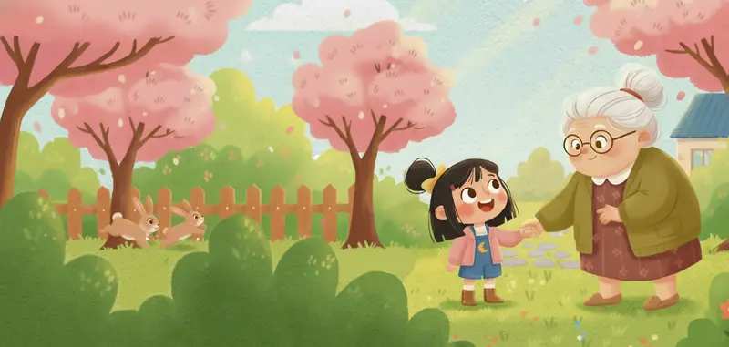 Child And Elder In Garden